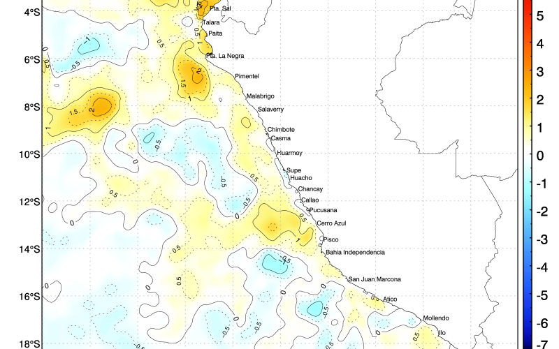 Temperatura superficial del mar y sus anomalías en Perú